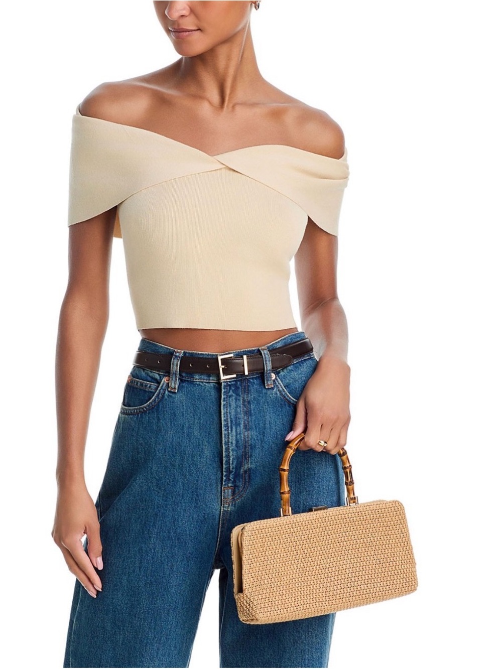 Raffia Top-Handle Crossbody Bag in Natural —-Aqua